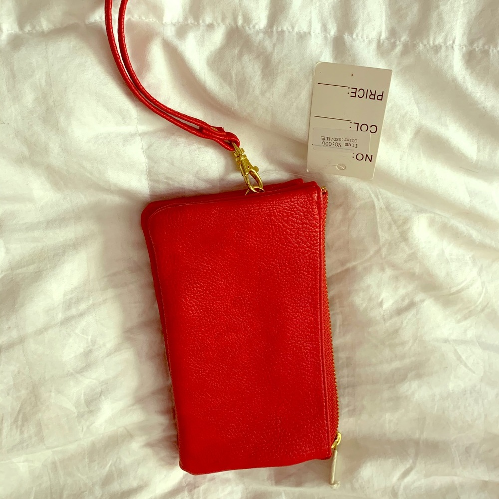 Red Faux Leather wristlet wallet purse